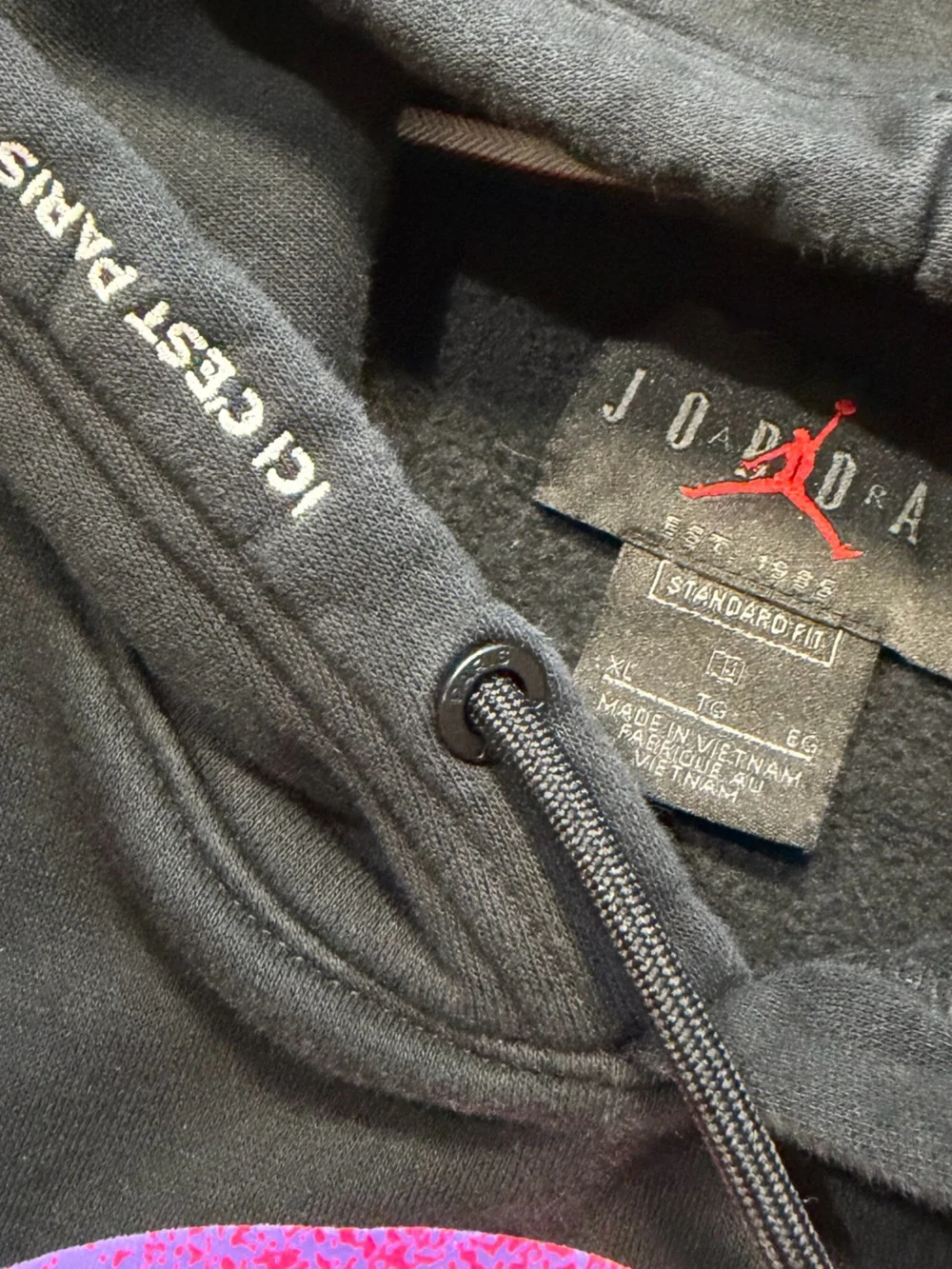 Nike Air Jordan Paris Saint-Germain Printing Hooded Black Fleece Pullover XL